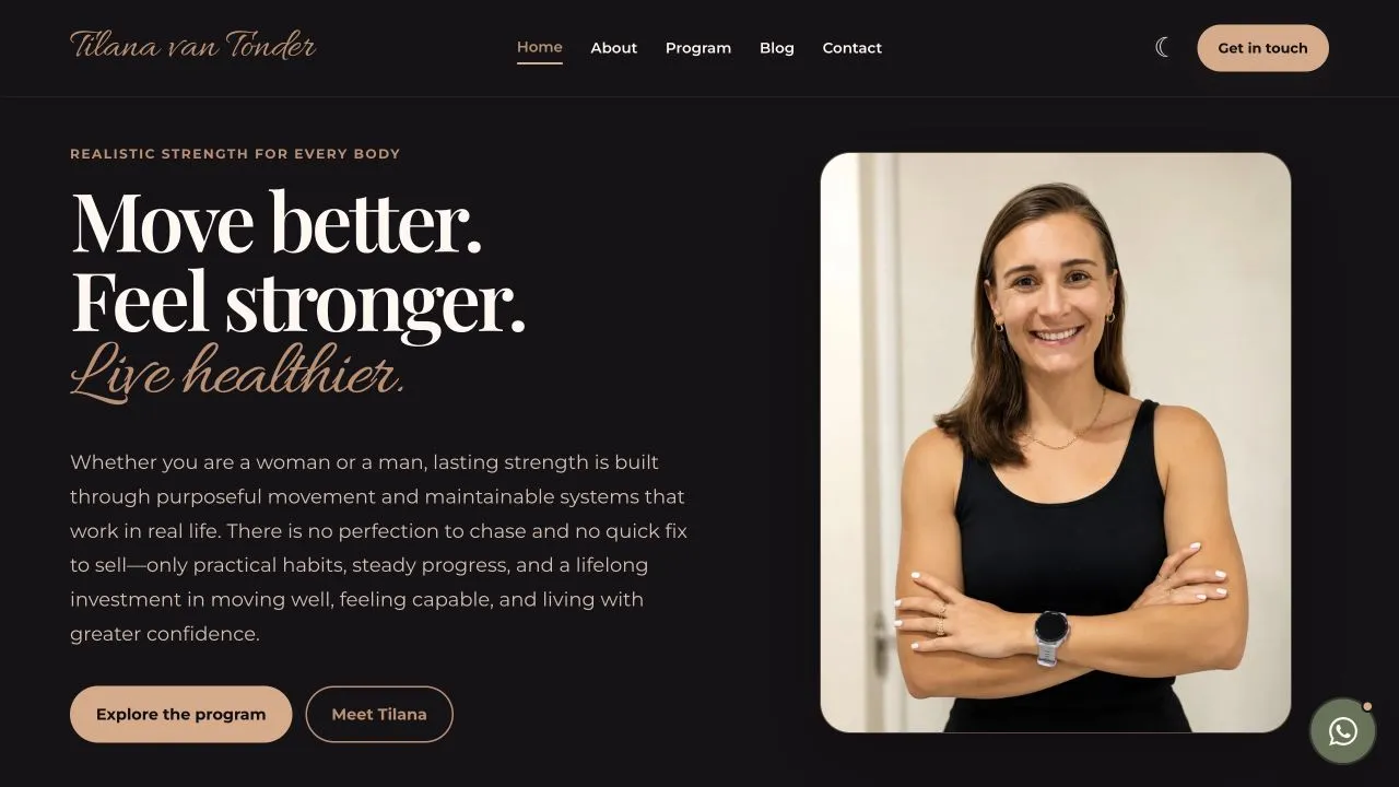 Screenshot of the Tilana van Tonder website